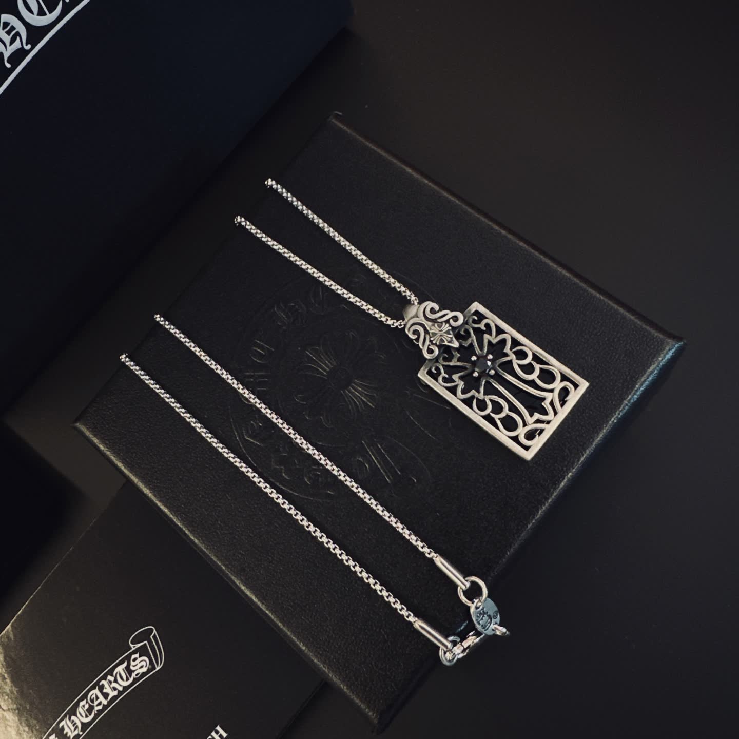 Chrome Hearts Silver Filigree Rectangle Pendant Necklace